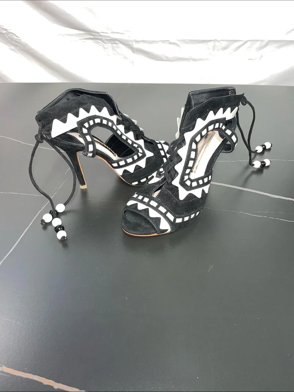 SOPHIA WEBSTER RIKO SUEDE AND LEATHER HEELS FTL-08-200